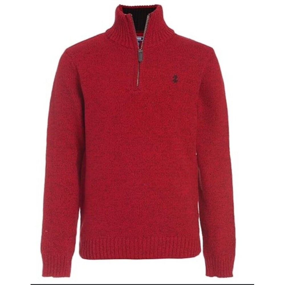 IZOD Boy’s Christmas Red Quarter Zip Knit Sweater 100% Cotton Size XL 18/20